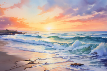 Obraz premium Coastal Sunset Watercolor