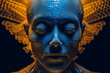 A unique and mesmerizing 3D artwork by Alex Grey showcasing the divine face of bees. Generative AI - obrazy, fototapety, plakaty