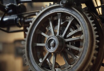 Steel parts for industrial machinery round shape. Selective toning. Close up.