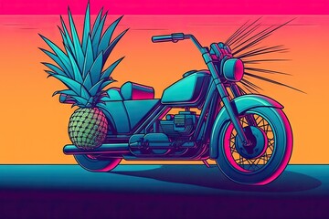  colours vibrant feeling holiday summer style retrowave 80s pineapple Motorcycle