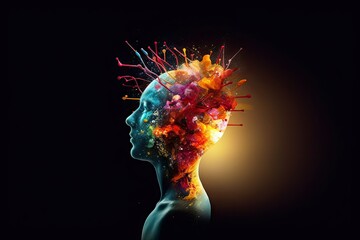  brain smart solutions brainstorming splashes colorful ideas explosion bulb light creative Man - obrazy, fototapety, plakaty