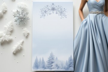 Elegant Winter Wedding: A Snowflake-Themed Bridal Gown and Invitation, Fill in the Blank