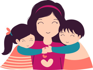 Mom and Kids Hugging