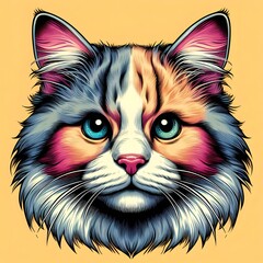 colorful cat head icon on pop art style