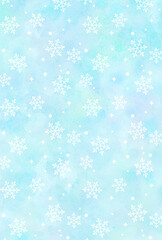 Obraz na płótnie Canvas 雪の結晶　水彩の背景素材　キラキラ柄　雪景色　冬景色　寒中お見舞い　縦長