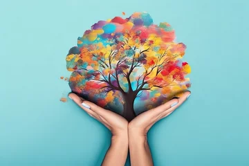 Foto op Canvas tree used health mental emotion positive nature connection concept creativity spirituality tree colorful Head © akkash jpg