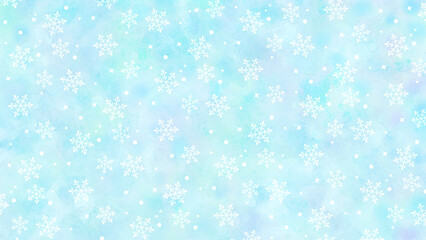 Naklejka na ściany i meble 雪の結晶　水彩の背景素材　キラキラ柄　雪景色　冬景色　16:9