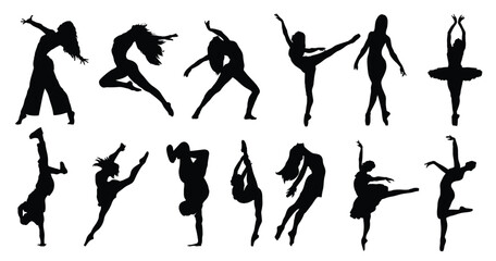 Dance silhouette pack of dancer silhouettes - obrazy, fototapety, plakaty