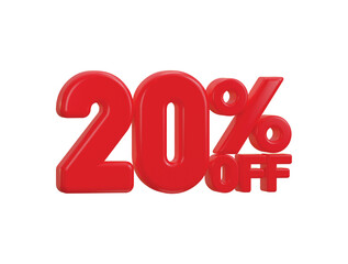 colorful 20 percent discount typography 3d render