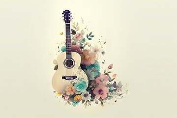  colors pastel concept passion music flowers instrument acoustic Guitar