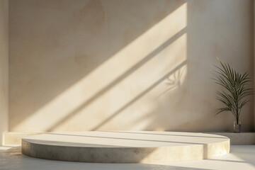Aesthetic Beige Podium Stage with Sunlight Shadows