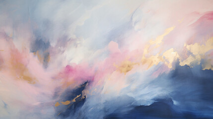 Abstract painted art background in blue pink and golden