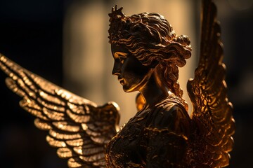 Silhouette of a golden angel. Generative AI