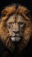 Fototapeta premium Portrait of a big male African lion on black