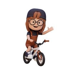 3D girl character ride bike go to school