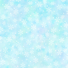 Fototapeta na wymiar 雪の結晶　水彩の背景素材　キラキラ柄　雪景色　冬景色　正方形
