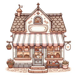 Cute Hand-Drawn Watercolor Shop: Charming Boutique Illustration