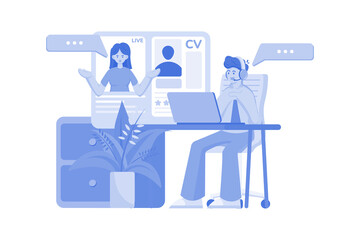 Online Job Interview Illustration concept on white background