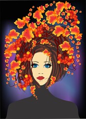 composition with a girl with red hair and yellow flowers in her hair - 699966368