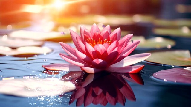 Lotus flower of water lily on lake surface beautiful scenery relaxation video background animation looping for live wallpaper 