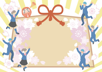 アイソメトリック　フレーム　絵馬　受験　学生　人物　男性　女性　シンプル　背景　イラスト素材