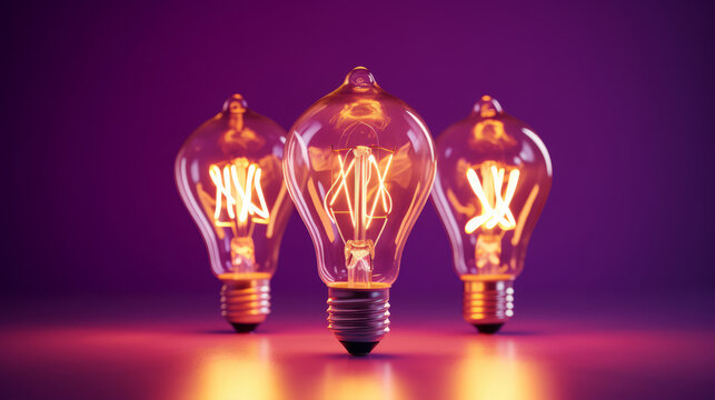 Group of light bulbs sitting on top of a table, featuring red light bulbs, nixie tubes, and orange and purple electricity, creating a unique and colorful display of lighting elements.