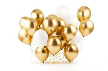Gold and white party balloons isolated on white background. Generative AI