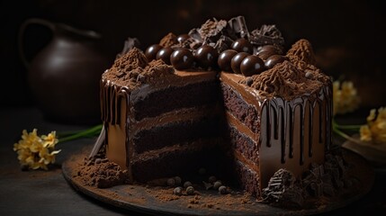 Close-Up of a Chocolate Cake with Contrasting Colors and Textures, a Tempting Dessert Delight