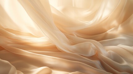 Soft light filters through a chic beige curtain. - obrazy, fototapety, plakaty
