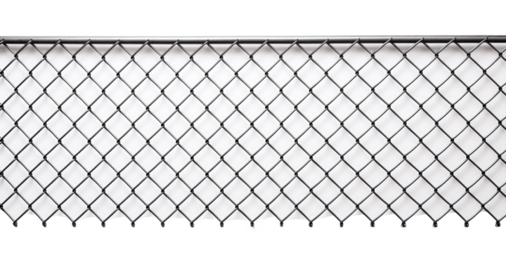 Iron net fencing isolated on white or transparent background