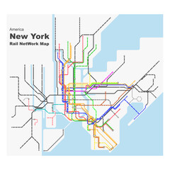 Layered editable vector illustration of overview map of urban transportation in New York,America