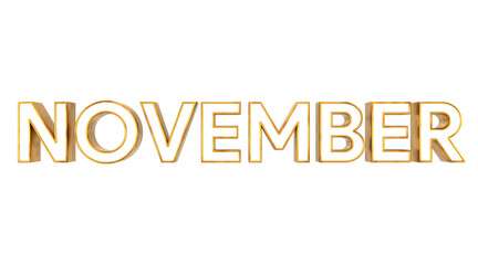 3d text november illustration rendering business concept . Gold and white color text november