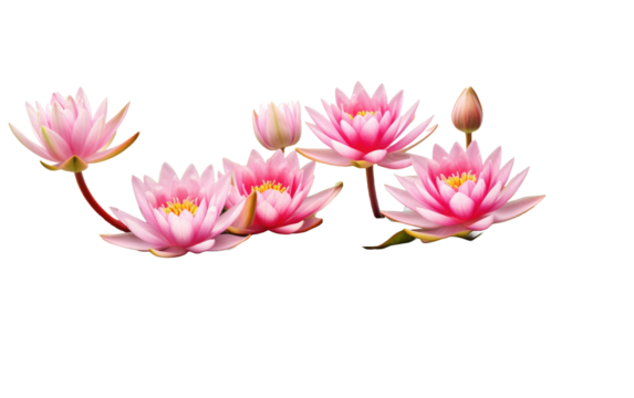 Water lilies in pond isolated on white or transparent background
