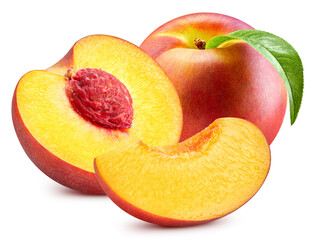 Ripe peach fruits on the white background