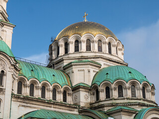 Alexander Nevsky Cathedral on a sunny morning in Sofia, Bulgaria - Landscape shot
