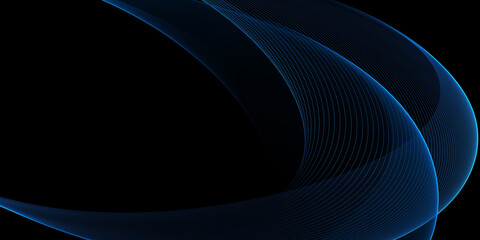 Abstract shiny color blue wave design element on dark background. Science design
