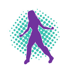 Silhouette of a casual female in a dancing pose. Silhouette of a dancer woman in action pose.