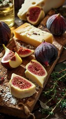 Fototapeta na wymiar Fig and Cheese Gourmet Pairing An Elegant and Appetizing Background ideal for a Gourmet Food Theme - Cheese Fig Food Backdrop for Advertising created with Generative AI Technology