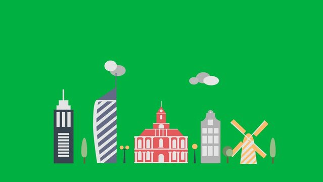 4K Infographic of Amsterdam city map navigation icon, motion graphics with green screen chroma key background