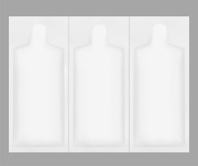 Sachet bag set mockup. Vector illustration isolated on grey background. Flat lay view. Can be use for template your design, presentation, promo, ad. EPS10.