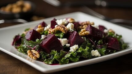 Fresh Kale and Roasted Beet Salad Mix, a Colorful and Nutritious Delight - obrazy, fototapety, plakaty