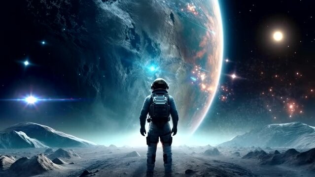 an astronaut on space watch the falling stars, beautiful scenery video background animation looping for live wallpaper