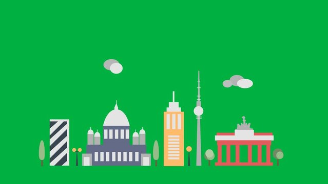 4K Infographic of Berlin city map navigation icon, motion graphics with green screen chroma key background