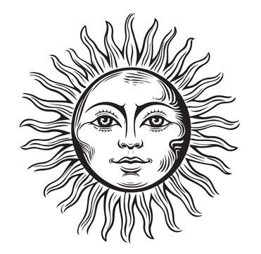 Sun face sketch hand drawn in graphic Vector illustration