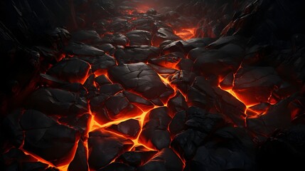 Volcano ground shattered and lava coming out Abstract Texture - Generative AI - obrazy, fototapety, plakaty