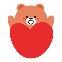 hand drawing cartoon bear holding a heart. cute animal doodle for valentine