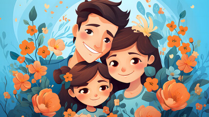 parent and child floral illustration. Generative AI