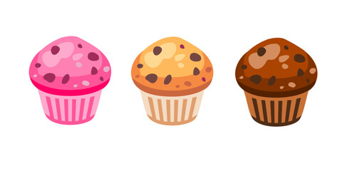 Set  cupcakes  isolated on white background