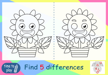 children's educational game. logic game. coloring book. find the difference.  flower in a pot