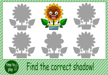 tasks for children's development. logical tasks. find the right shadow. flower in a pot